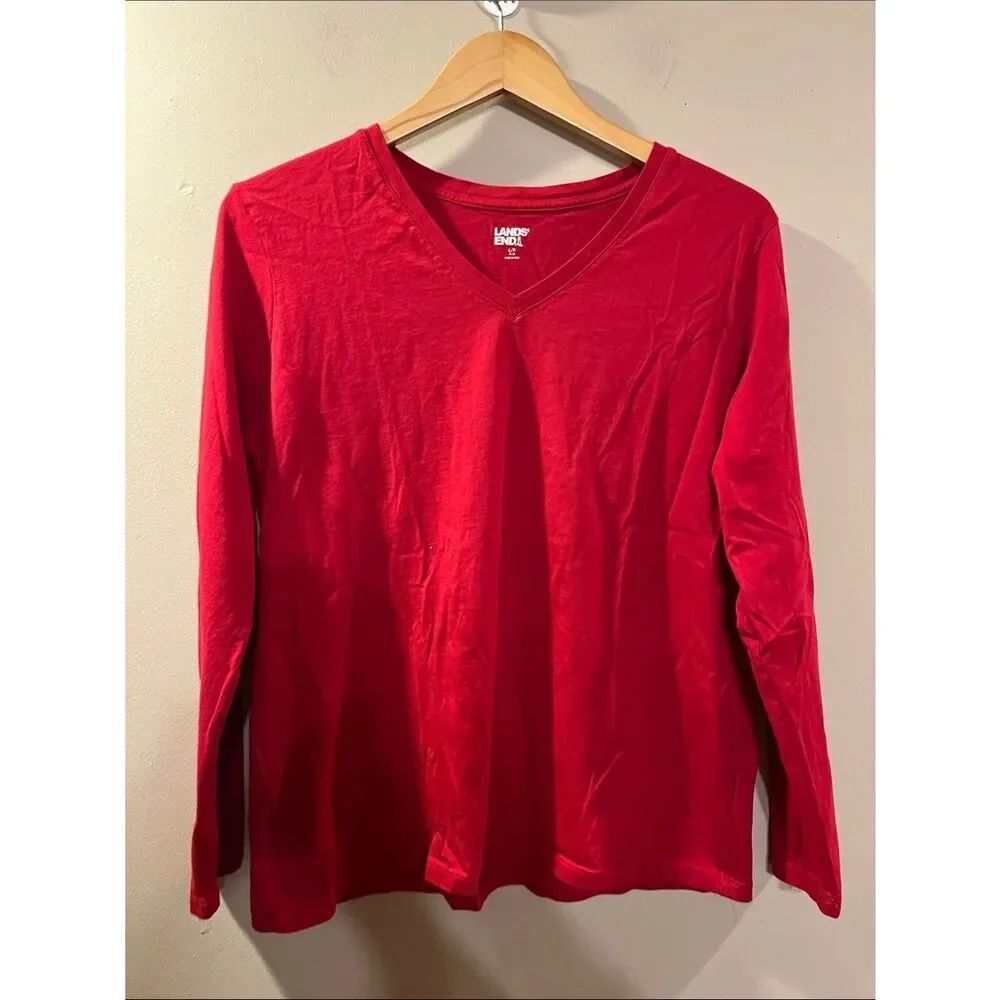 Lands' End Women's Long Sleeve V-Neck Tee in Red